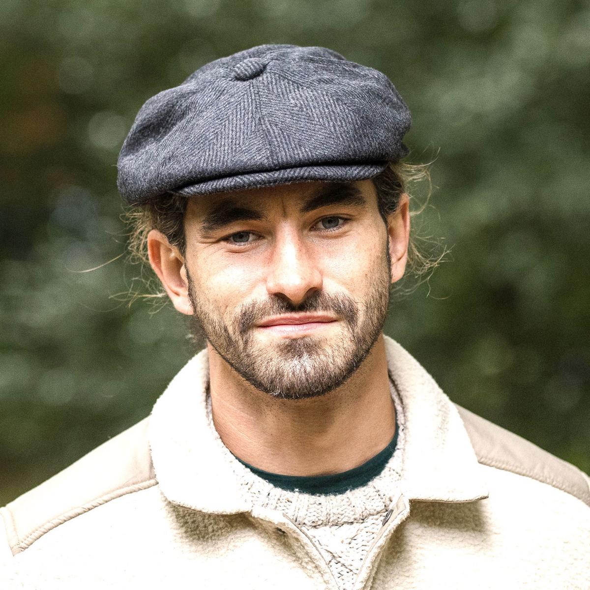 Jaxon Hats | Large Herringbone Wool Blend Newsboy Cap | 167781 | lsmone | CHARCOAL