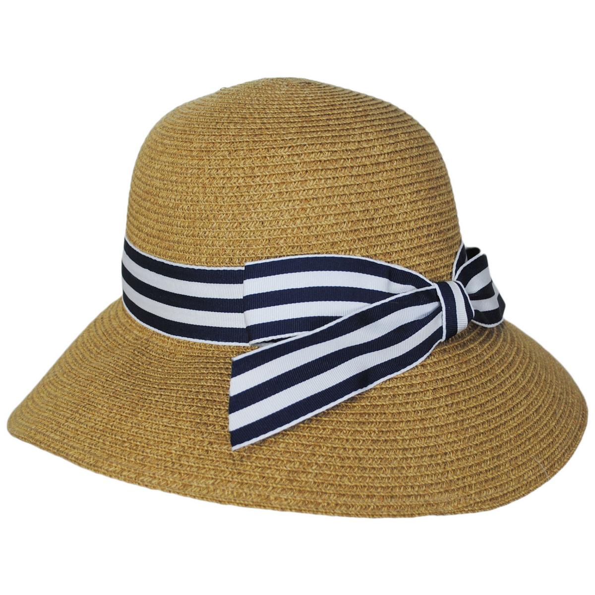Toucan Collection | Stripe Sailor Toyo Straw Cloche Dress Hat - Made to Order | 121644 | profile | NATURAL/NAVY