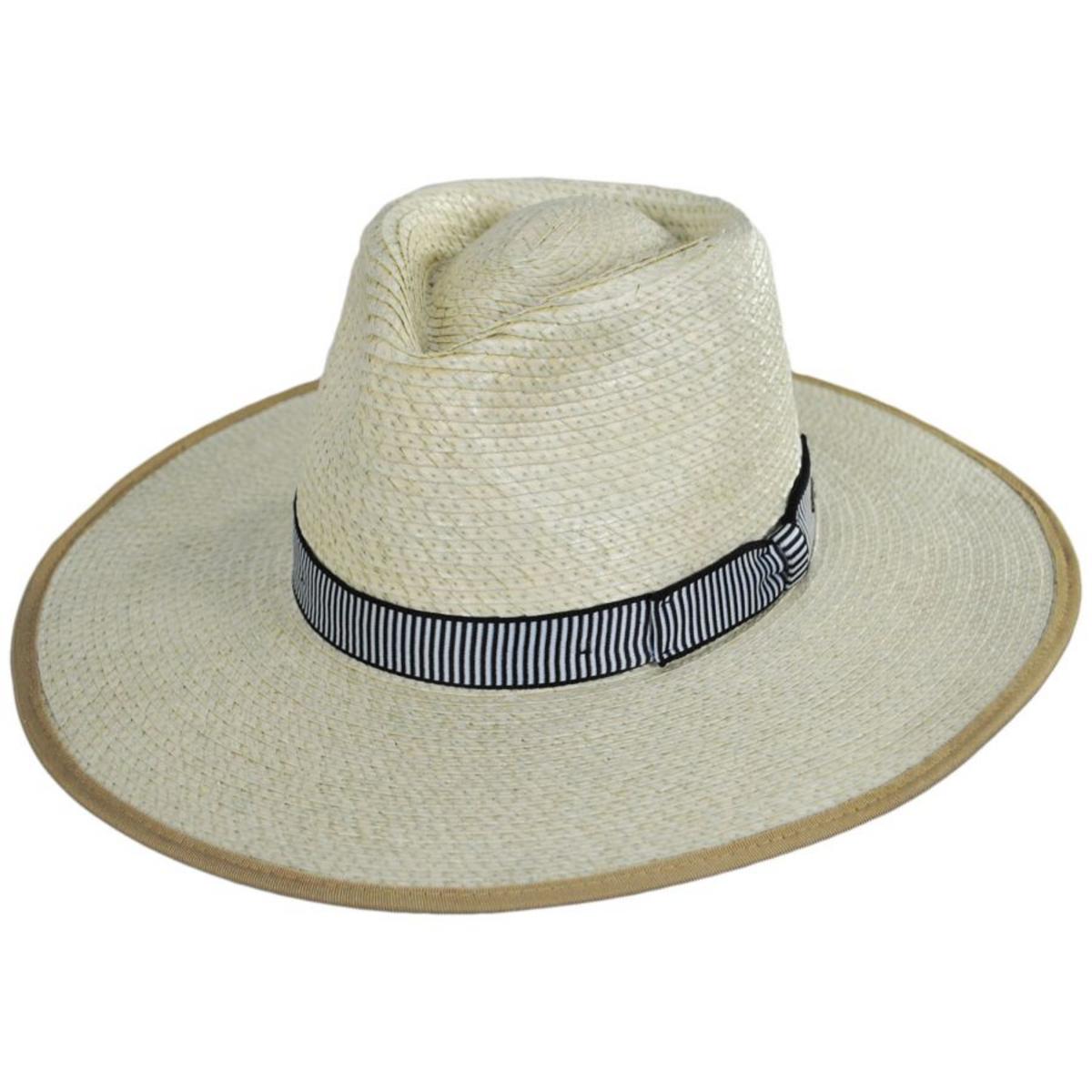 BRIXTON HATS | Jo Palm Straw Rancher Fedora Hat - S23 | 104039S23 | lead | NATURAL/BLACK/WHITE