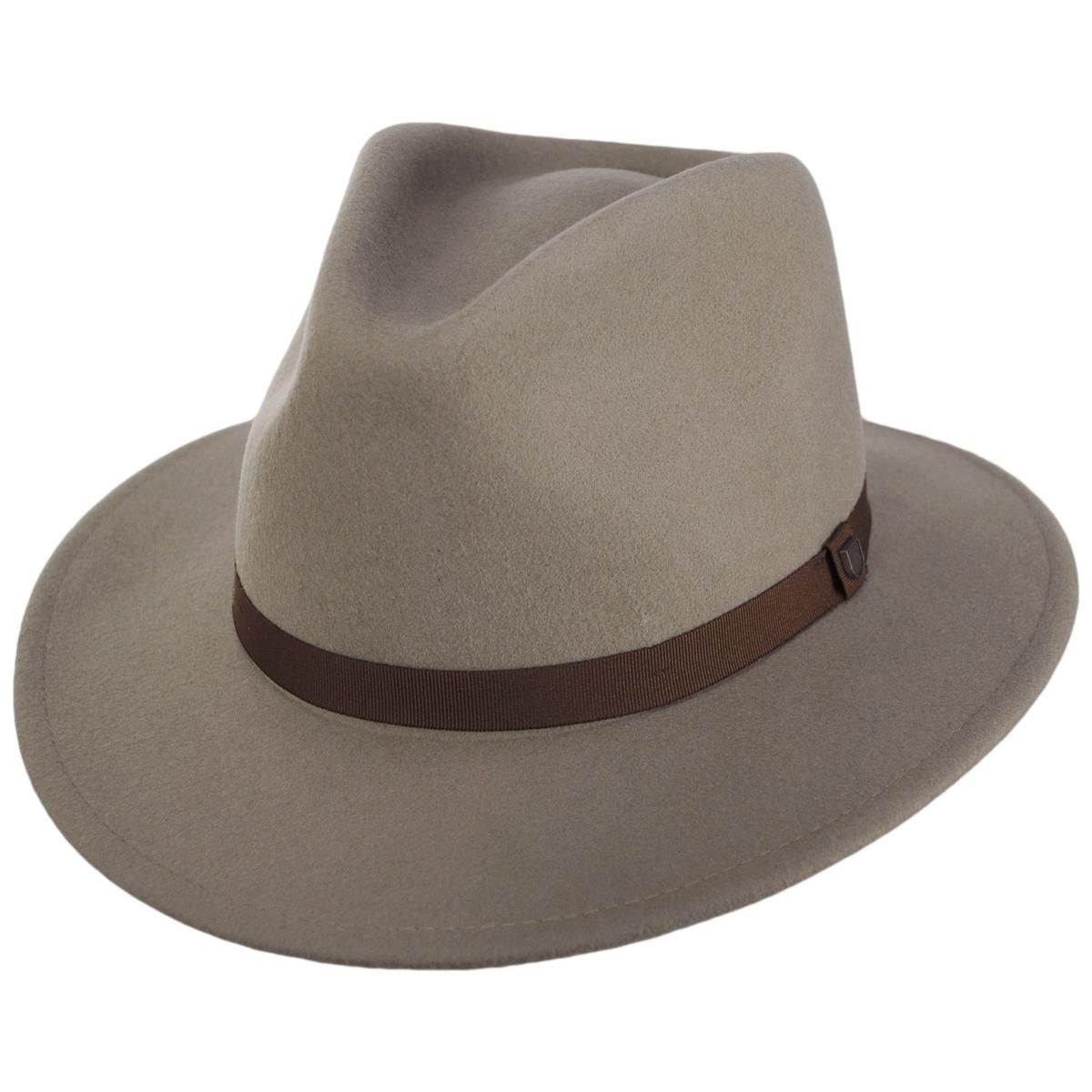 BRIXTON HATS | Messer Packable Wool Felt Fedora Hat - Timberwolf | 135639HO24 | lead | TIMBERWOLF/LIGHT BROWN