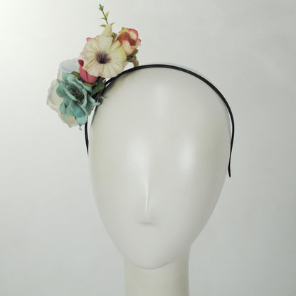 Jeanne Simmons | Flower Bouquet Fascinator Headband | 120719 | front | AQUA