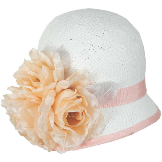 Kathy Jeanne | Peony Trio Toyo Straw Cloche Hat | 122440 | lead | WHITE/PEACH