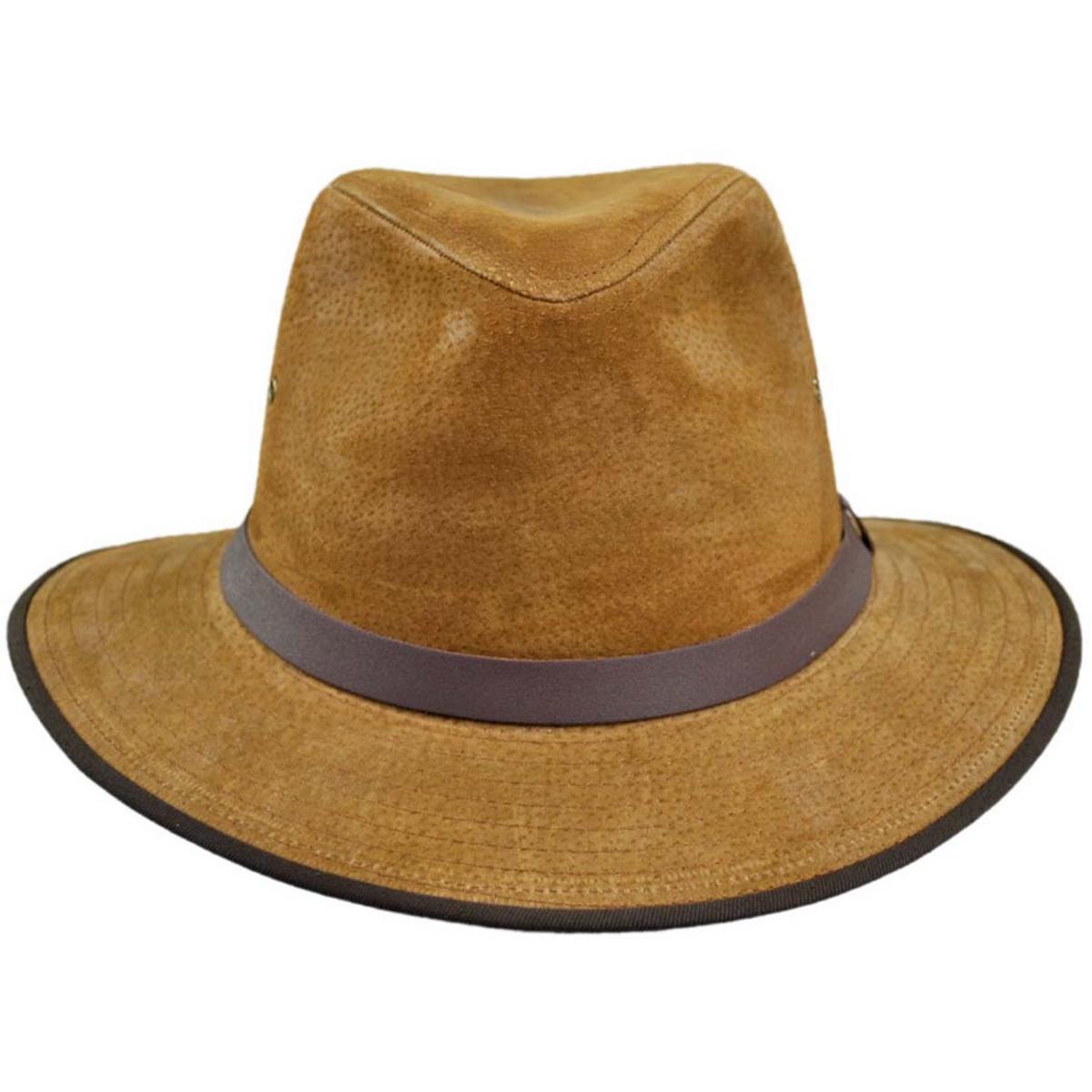 Jaxon Hats | Wholesale Nubuck Leather Safari Fedora Hat B2B Pre-Pack | B2B147200 | front | CHESTNUT