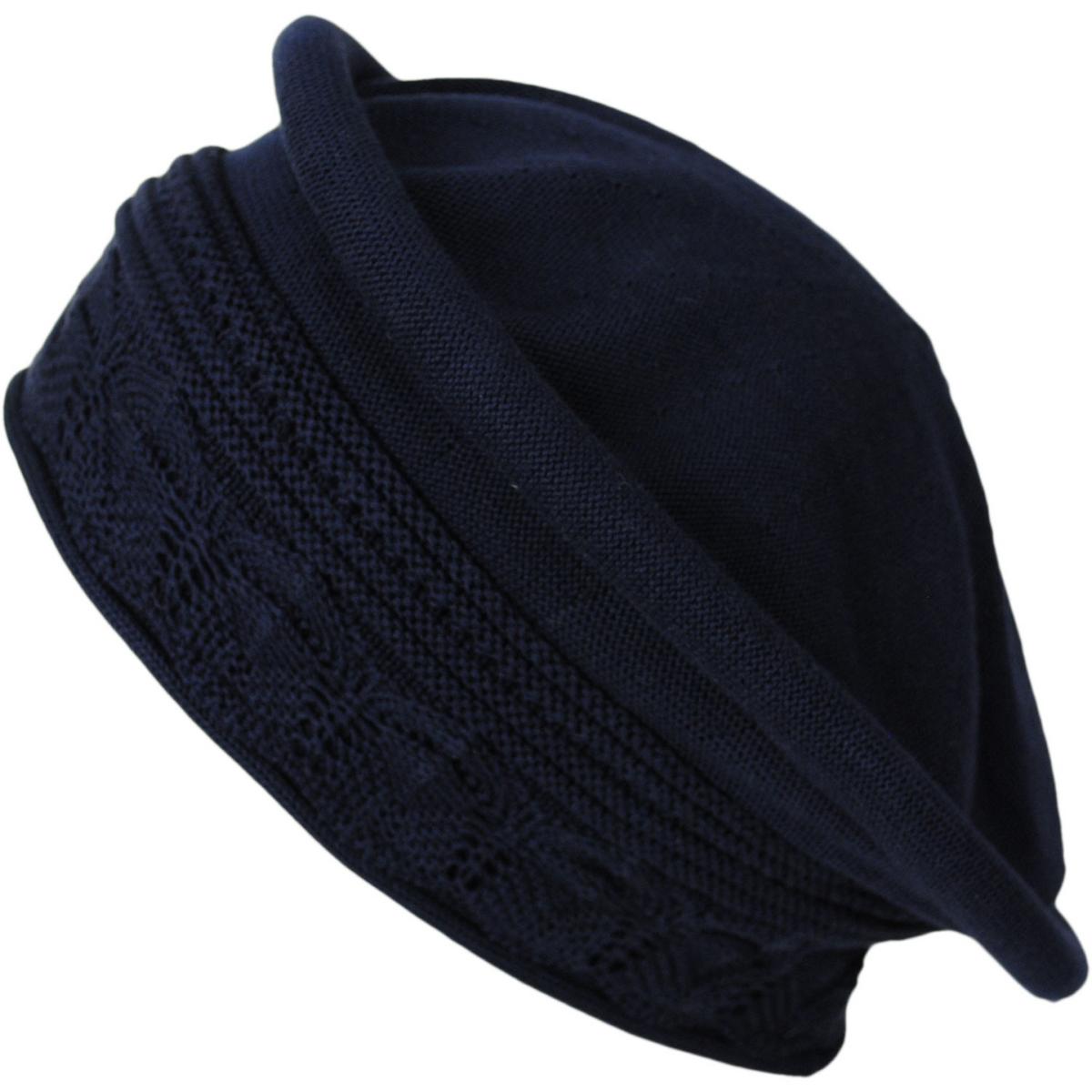 Parkhurst | Pointelle Cotton Knit Topper Beanie Hat | 500853 | lead | NAVY BLUE