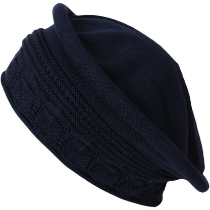 Parkhurst | Pointelle Cotton Knit Topper Beanie Hat | 500853 | lead | NAVY BLUE