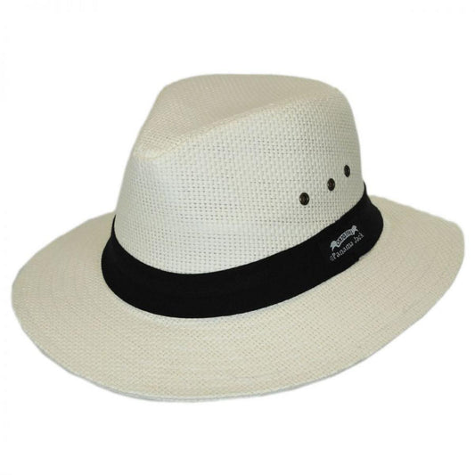 Panama Jack | Two Pleat Band Toyo Straw Safari Fedora Hat | 126397 | lead | NATURAL