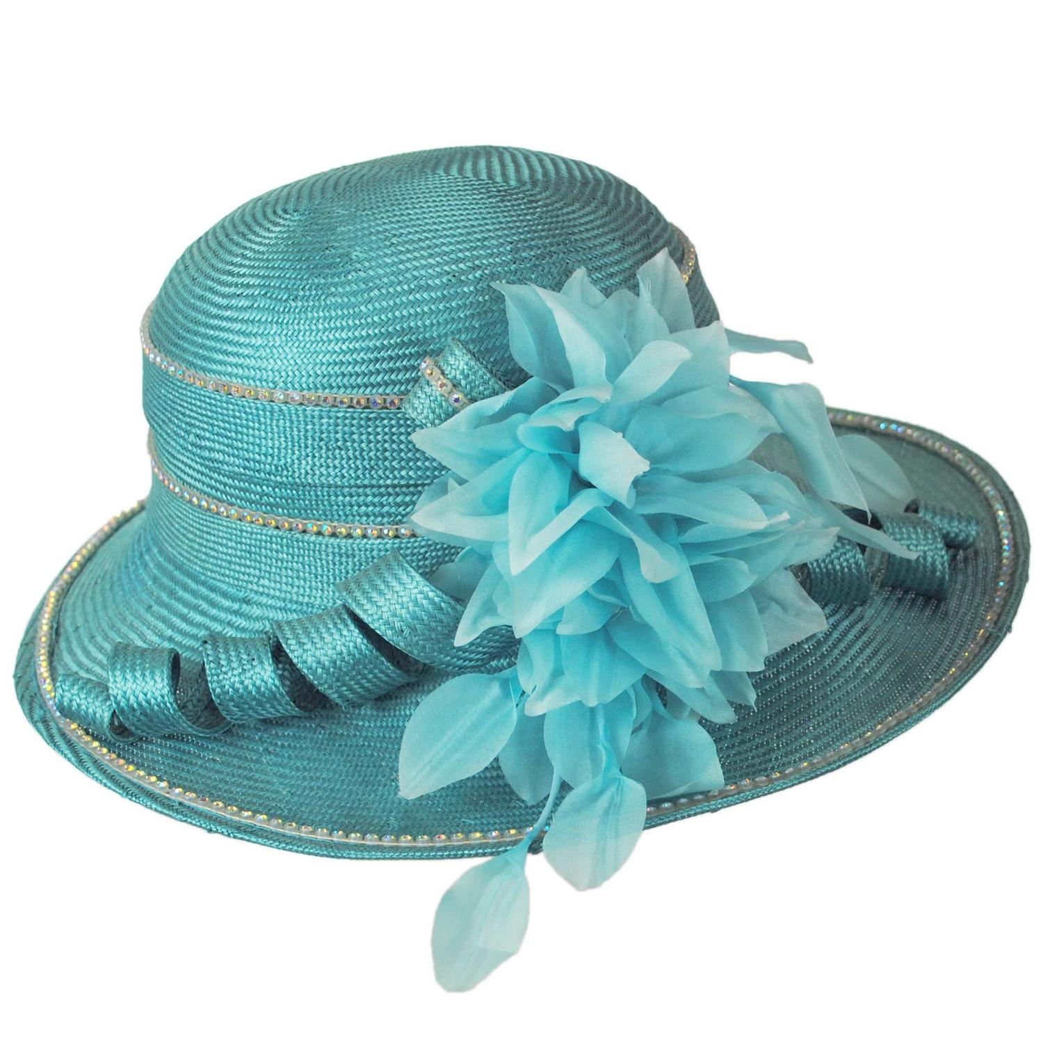 Jack McConnell | Rhinestones Sisal Straw Off Face Dress Hat | 124272 | profile | TURQUOISE