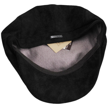 Stetson | Pigskin Distressed Leather Newsboy Cap | 160386 | under | BLACK