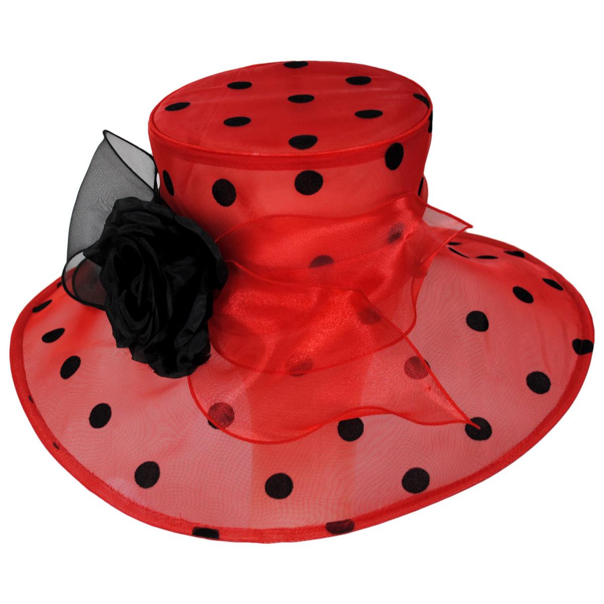 Toucan Collection | Polka Dot Organza Hatter Dress Hat - Made to Order | 121650 | front | RED