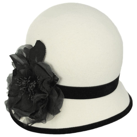 Kathy Jeanne | Noir Rose Wool Felt Cloche Hat - Made to Order | 124720 | lead | WHITE/BLACK