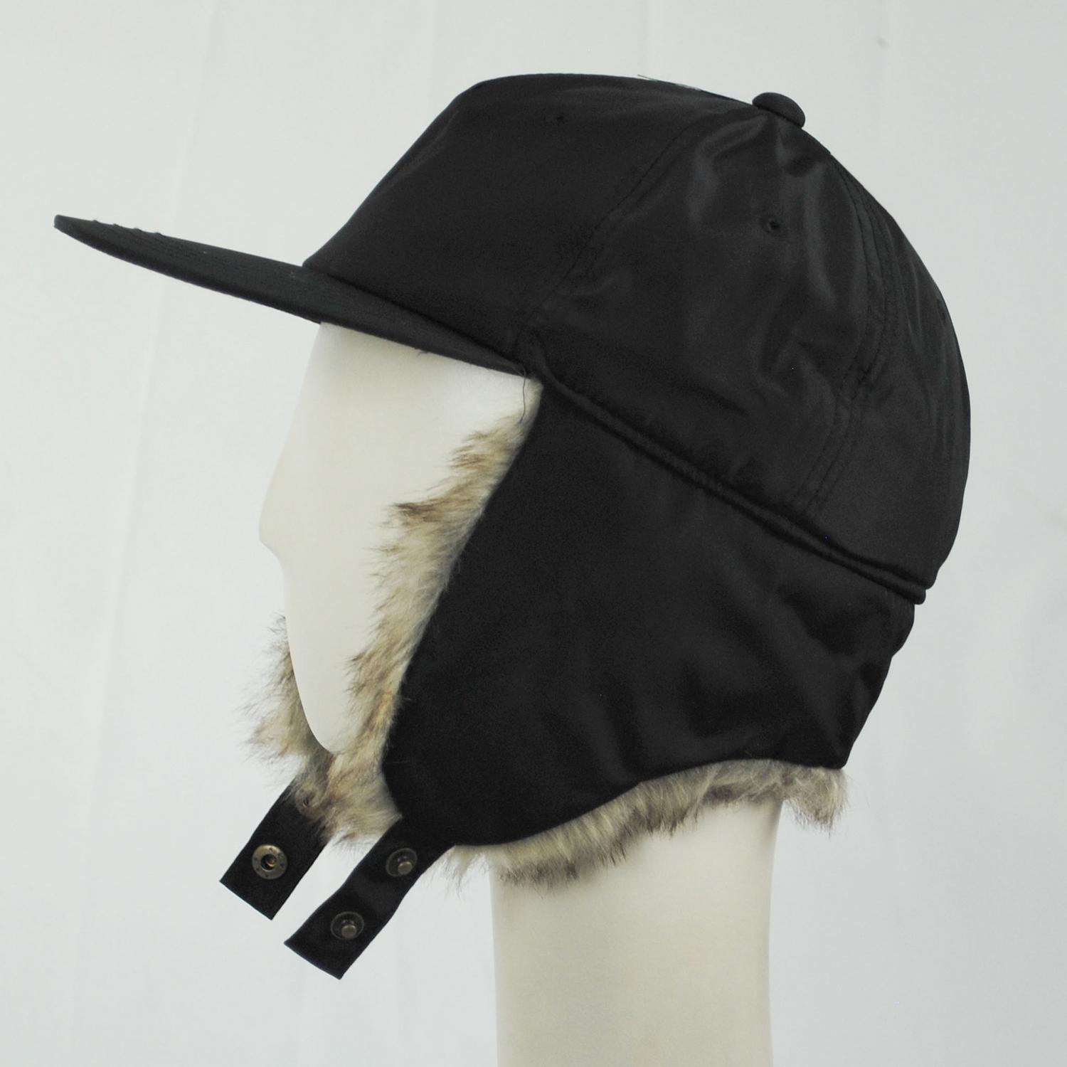 Dorfman Pacific | Woody Nylon Earflap Fitted Baseball Cap | 200184 | profile | BLACK