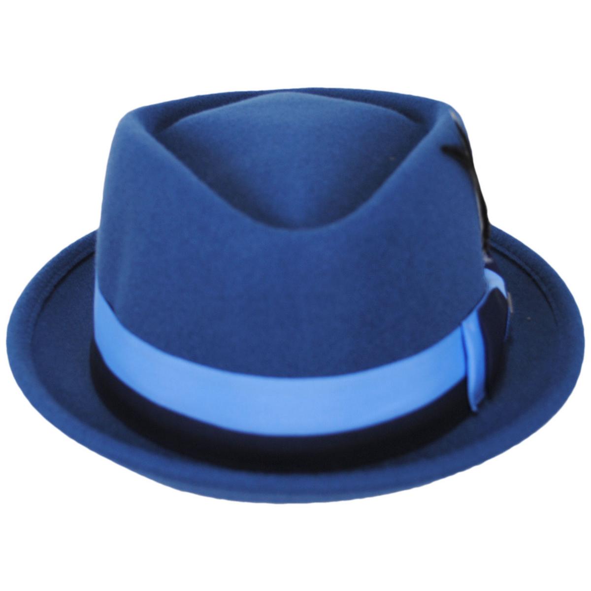 Dorfman Pacific | Clubber ProvatoKnit Diamond Crown Fedora Hat | 130427 | front | ATLANTIC BLUE