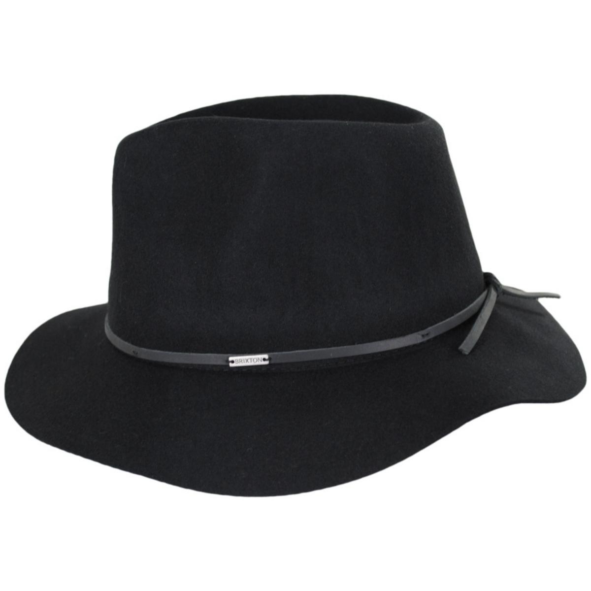 BRIXTON HATS | Wesley Packable Wool Felt Fedora Hat - Black/Black | 135638BB | profile | BLACK/BLACK