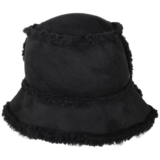 BRIXTON HATS | Ellee Cozy Bucket Hat | 185564 | front | BLACK SHERPA/FAUX SUEDE