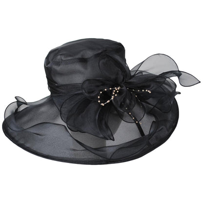 San Diego Hat Company | Organza Pearl Boater Dress Hat | 121052 | profile | BLACK