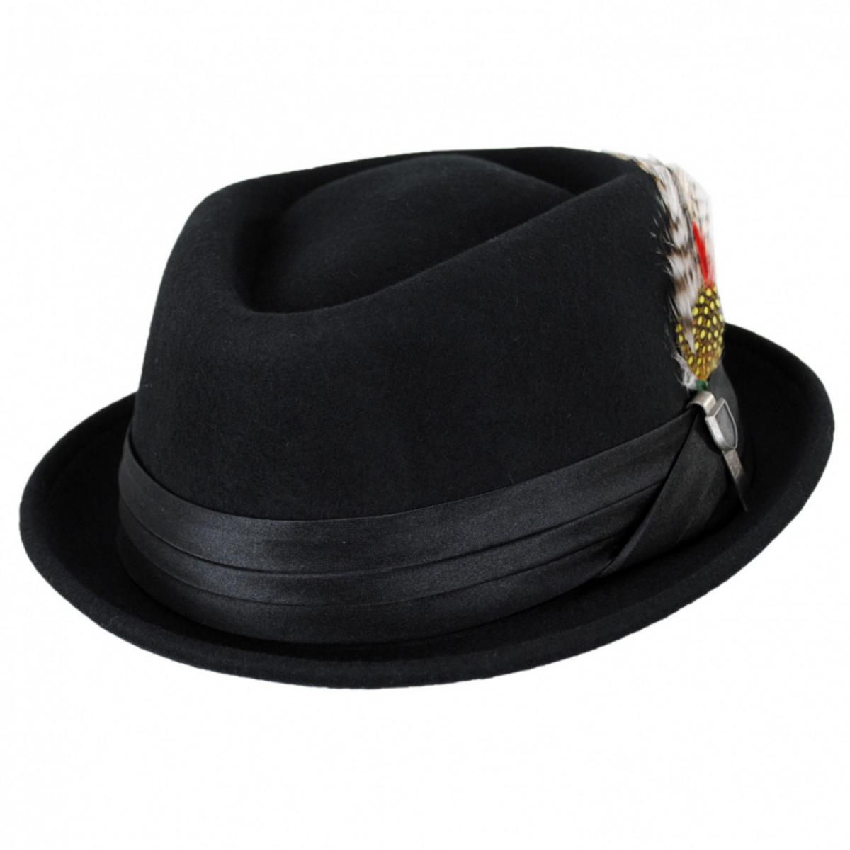 BRIXTON HATS | Stout Wool Felt Diamond Crown Fedora Hat - Black | 135602BLK | lead | BLACK