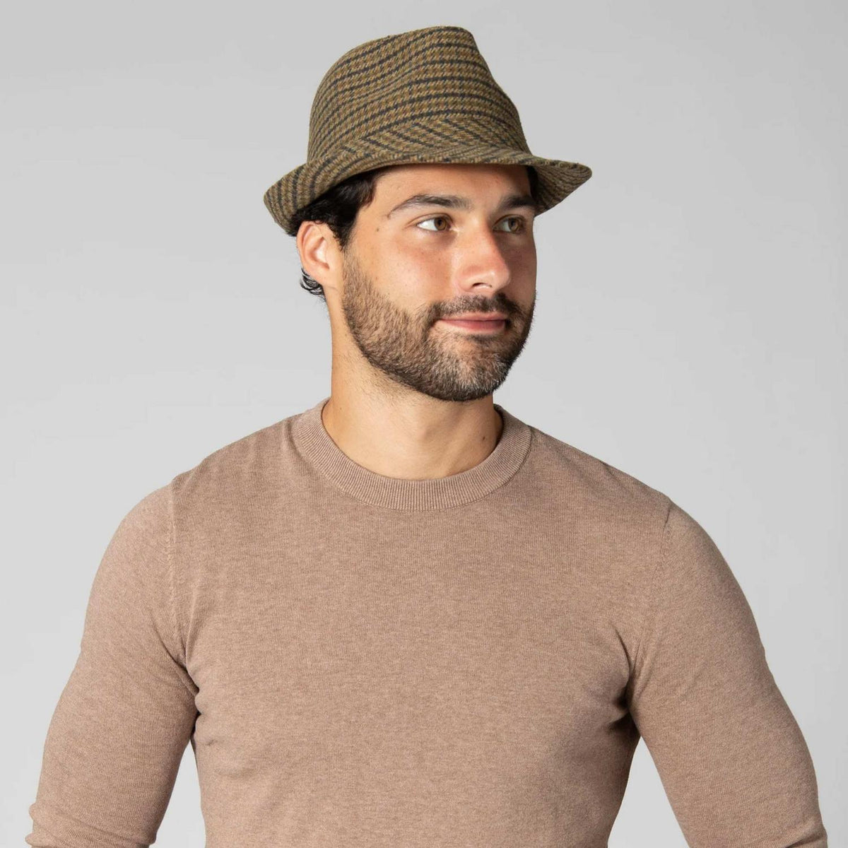 San Diego Hat Company | Houndstooth Plaid Fedora Hat | 141607 | lsmtwo | BROWN