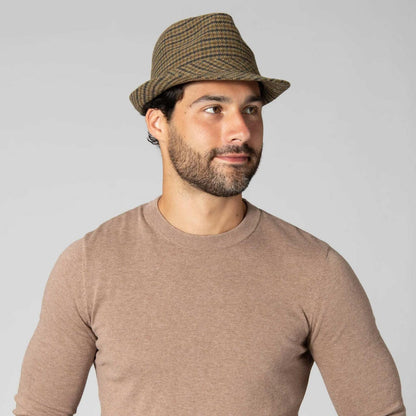 San Diego Hat Company | Houndstooth Plaid Fedora Hat | 141607 | lsmtwo | BROWN