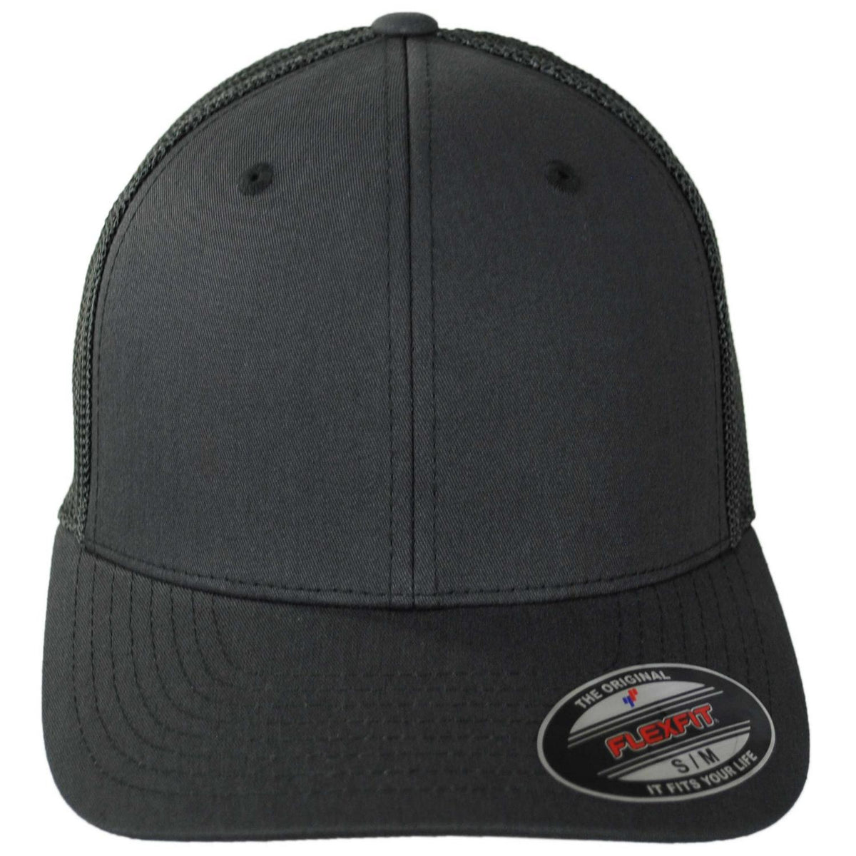 Flexfit | Tonal Mesh Trucker Flexfit Fitted Baseball Cap | 221501 | front | CHARCOAL