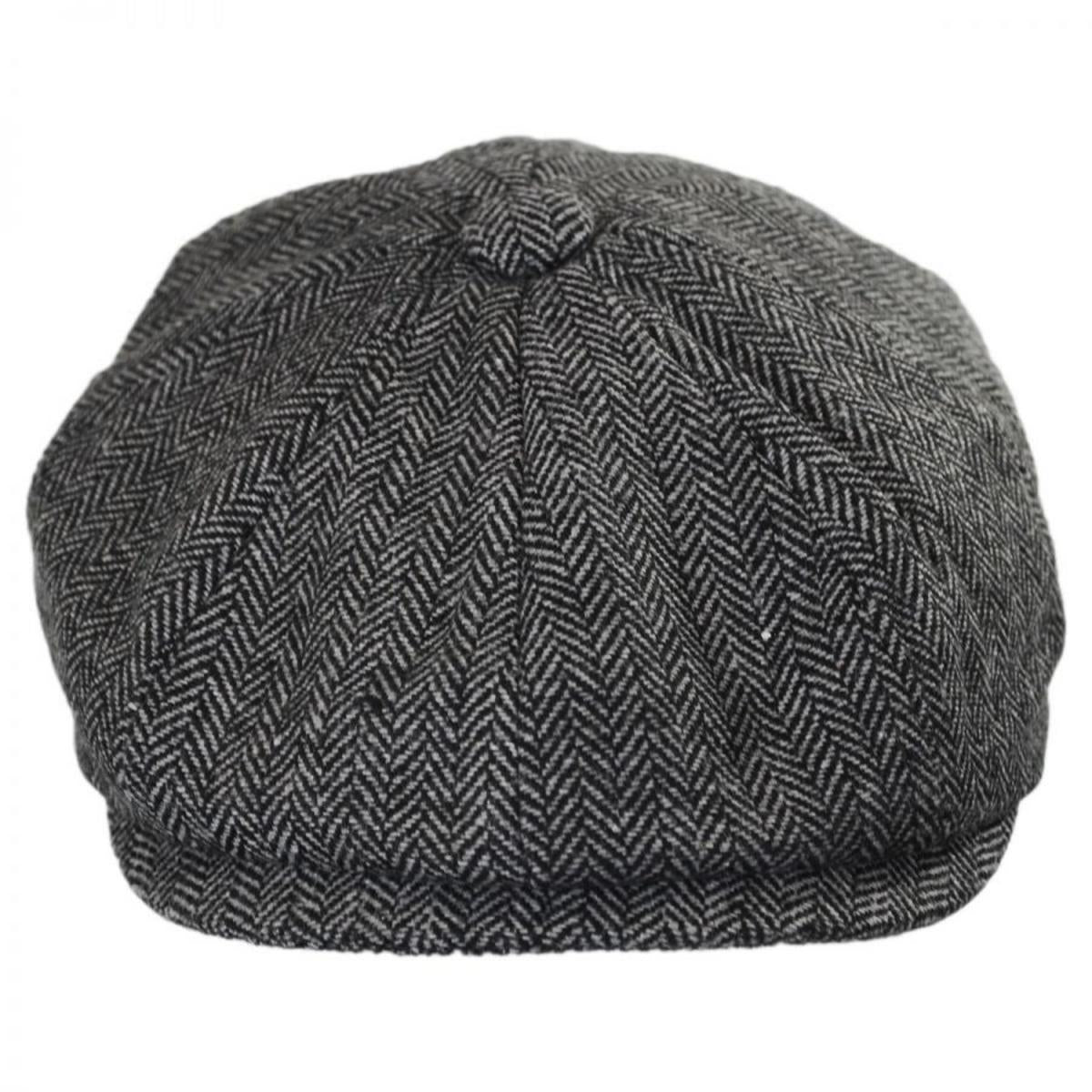 Jaxon Hats | Kid's Herringbone Wool Blend Newsboy Cap | 512100 | front | CHARCOAL