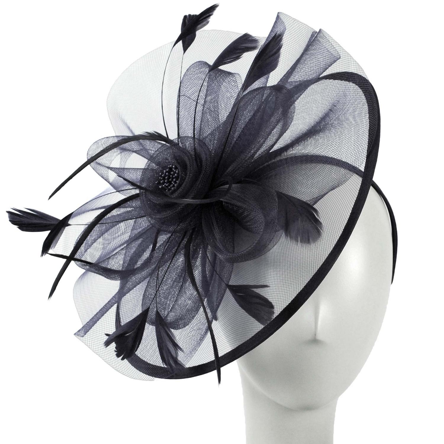 Sophia | Floral Mesh and Ribbon Fascinator Hat | 122905 | front | BLACK