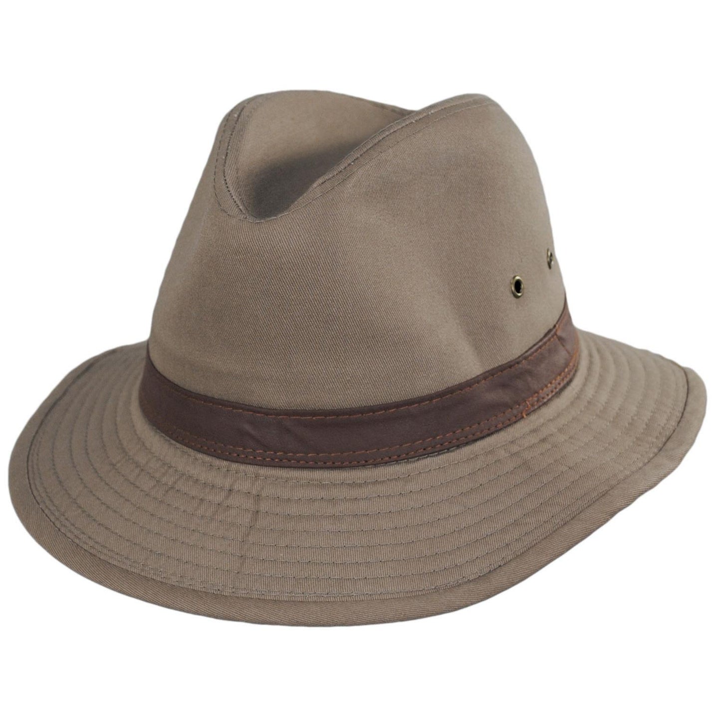 Dorfman Pacific | Packable Cotton Twill Safari Fedora Hat | 140215 | lead | BARK