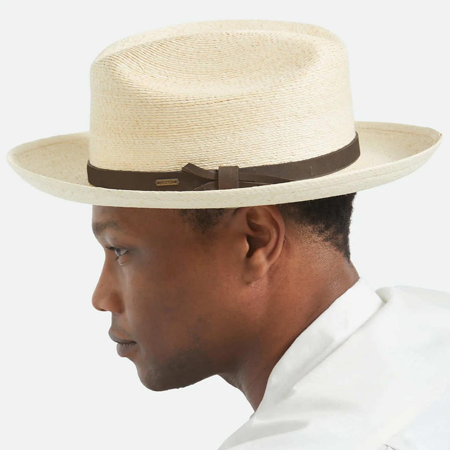 BRIXTON HATS | Hitch Palm Straw Ranch Fedora Hat | 128368 | lsfone | BONE