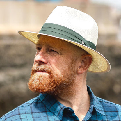 Jaxon Hats | Toyo Straw Safari Fedora Hat - Green Band | 129904 | lsmone | IVORY