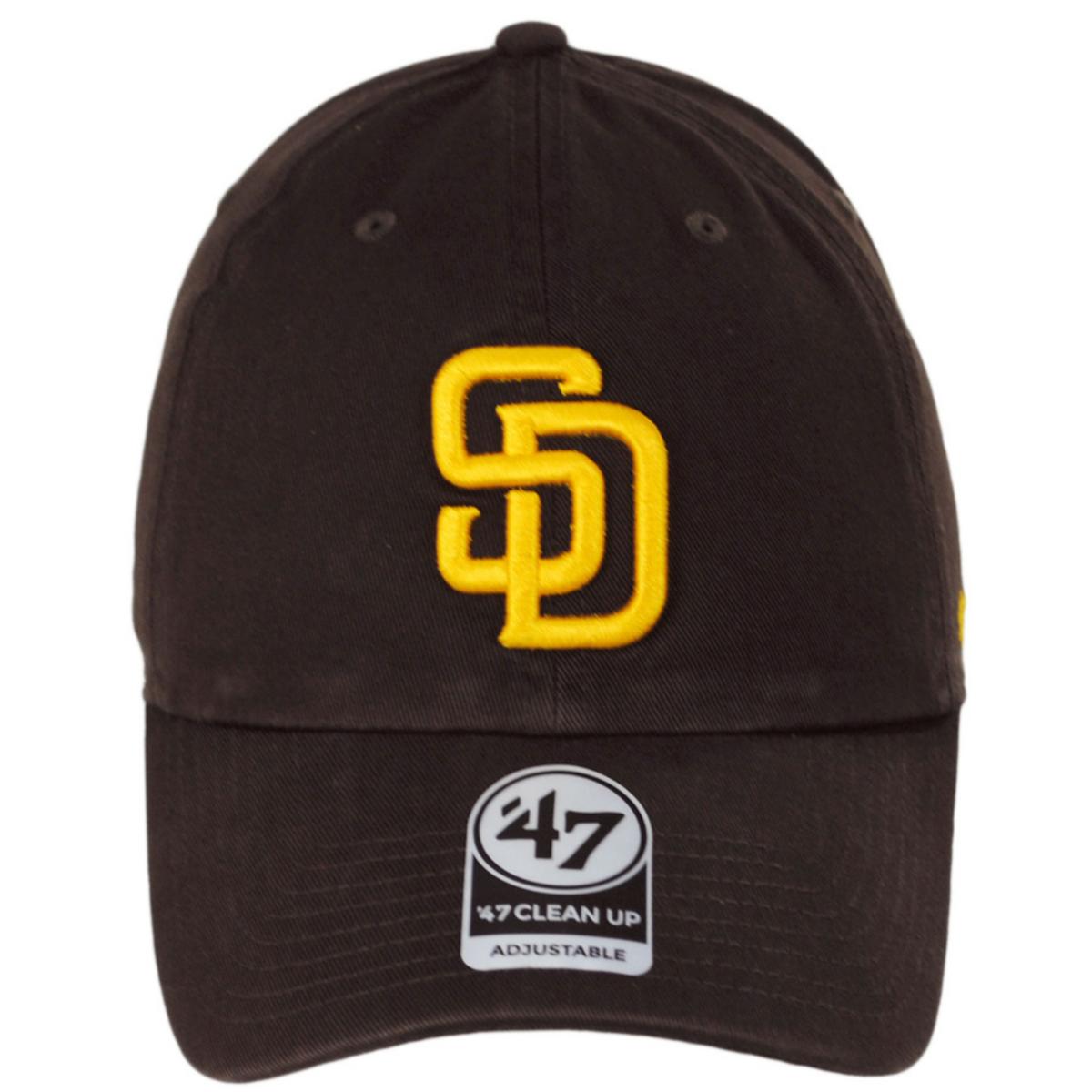 47 Brand | San Diego Padres MLB Clean Up Strapback Baseball Cap Dad Hat | 203003 | front | BROWN/GOLD