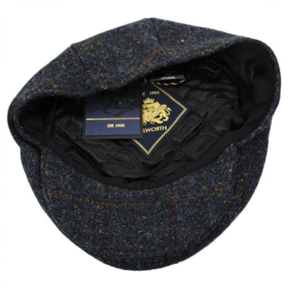 Failsworth | Stornoway Harris Tweed Wool Windowpane Plaid Flat Cap | 177904 | under | NAVY BLUE