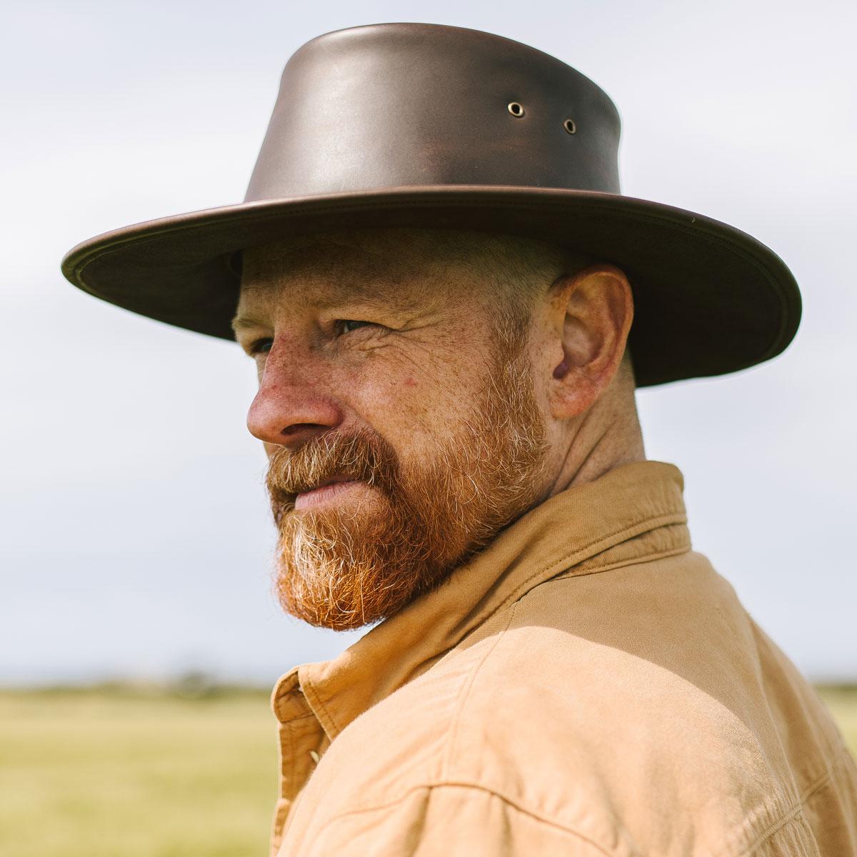 Jaxon Hats | Crusher Leather Outback Hat | 147202 | lsmone | BROWN