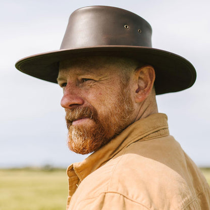 Jaxon Hats | Crusher Leather Outback Hat | 147202 | lsmone | BROWN