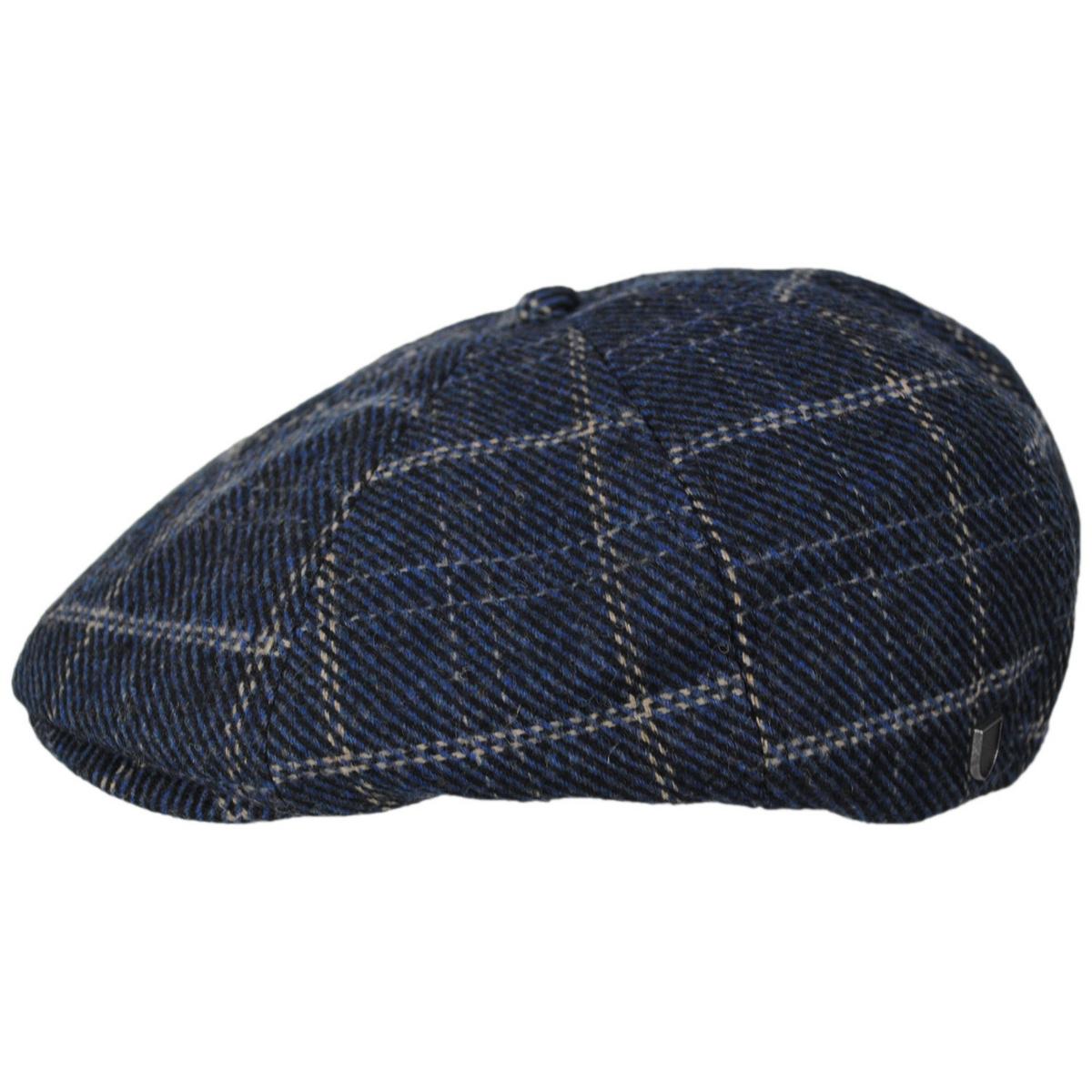 BRIXTON HATS | Brood Wool Blend Windowpane Plaid Newsboy Cap | 161520 | profile | MOOD INDIGO/TAN