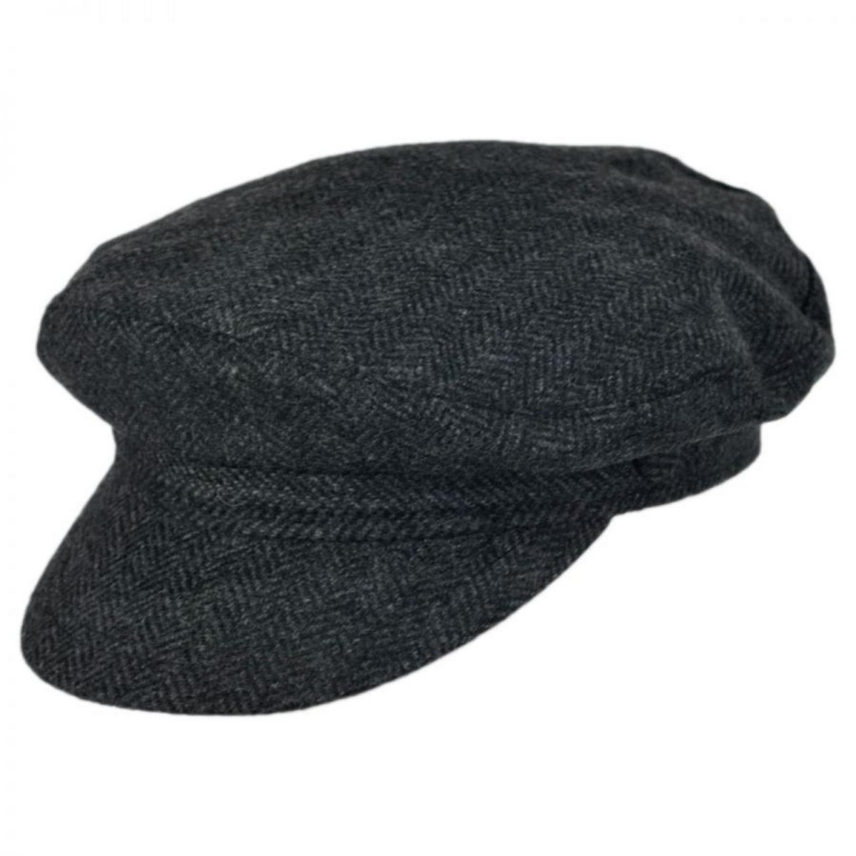 Jaxon Hats | Herringbone Wool Blend Fiddler's Cap | 181019 | lead | CHARCOAL