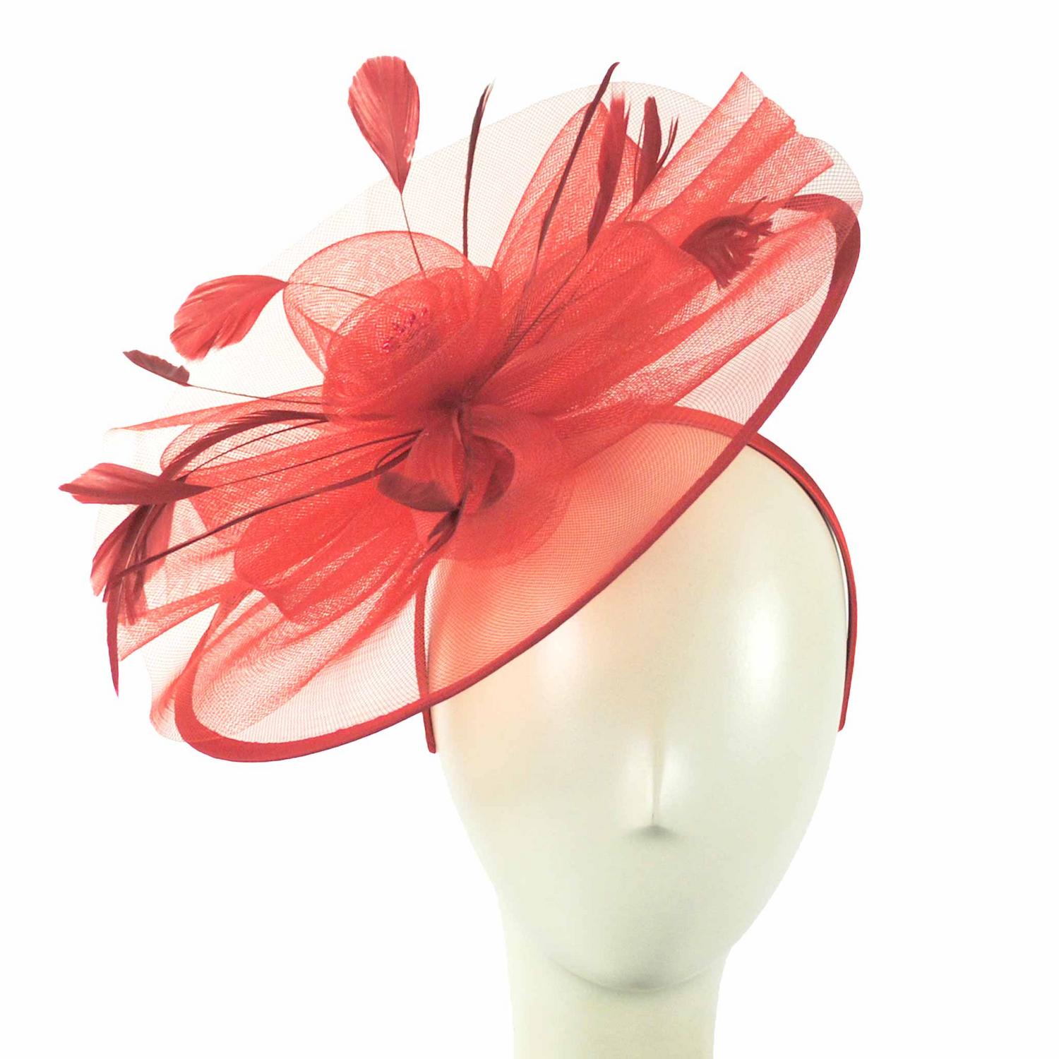 Sophia | Floral Mesh and Ribbon Fascinator Hat | 122905 | front | RED