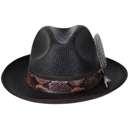 Carlos Santana | Blessing Distressed Panama Straw Fedora Hat | 129804 | front | DISTRESSED BLACK