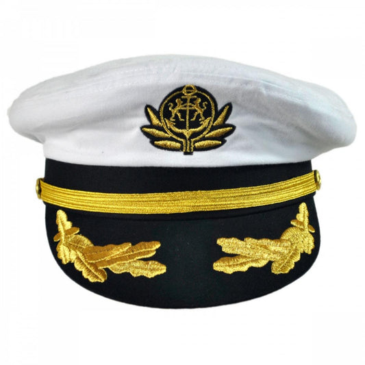 Village Hat Shop | Deluxe Adjustable Yacht Captain Cap | 180500 | front | WHITE