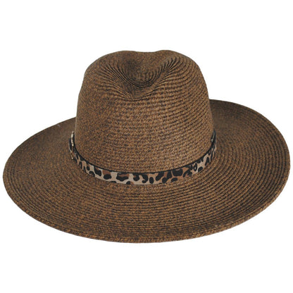 Leopard Band Toyo Straw Safari Fedora Hat