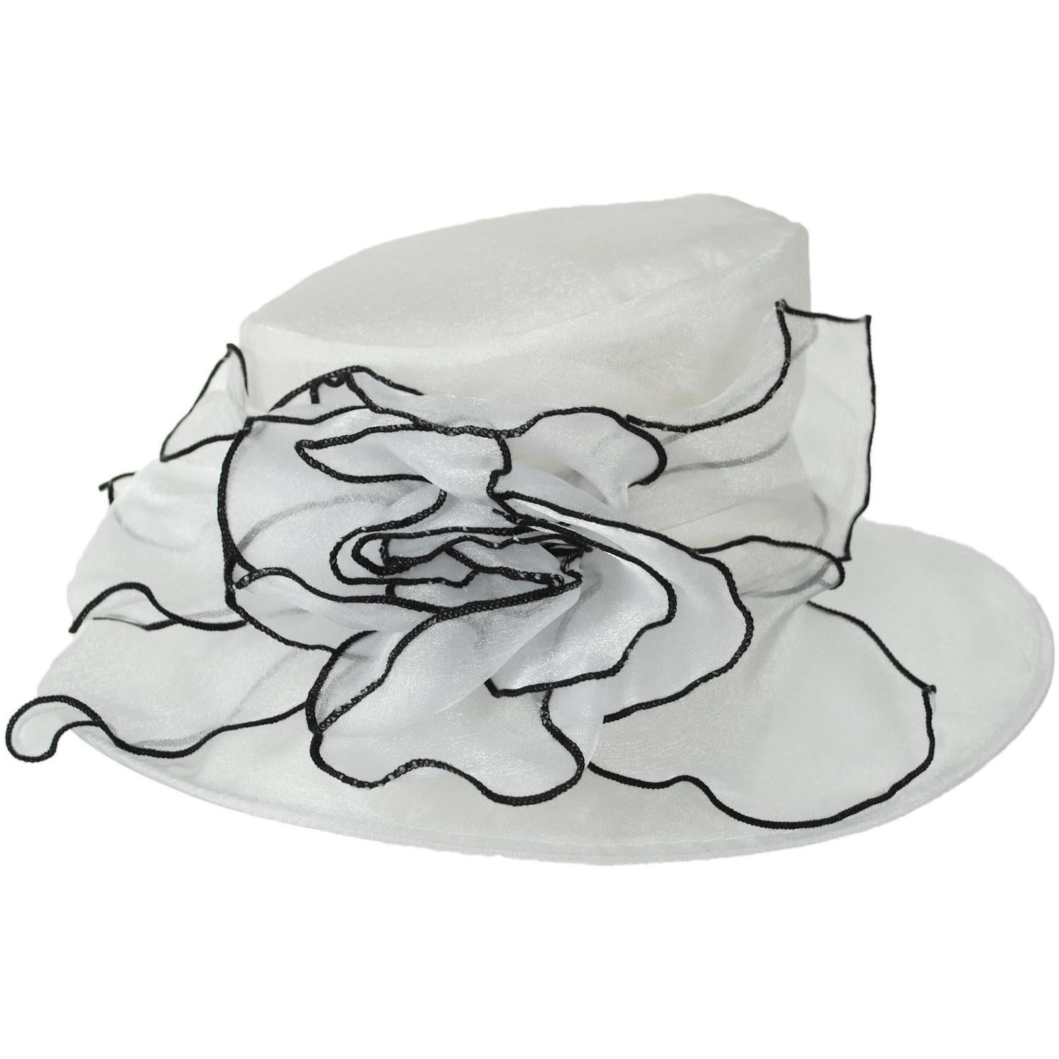 Jeanne Simmons | Organza Boater Dress Hat | 120729 | front | WHITE/BLACK