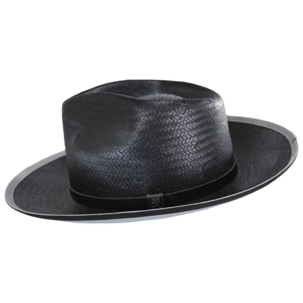 Stacy Adams | Ritz Distressed Toyo Straw Fedora Hat | 126085 | profile | BLACK
