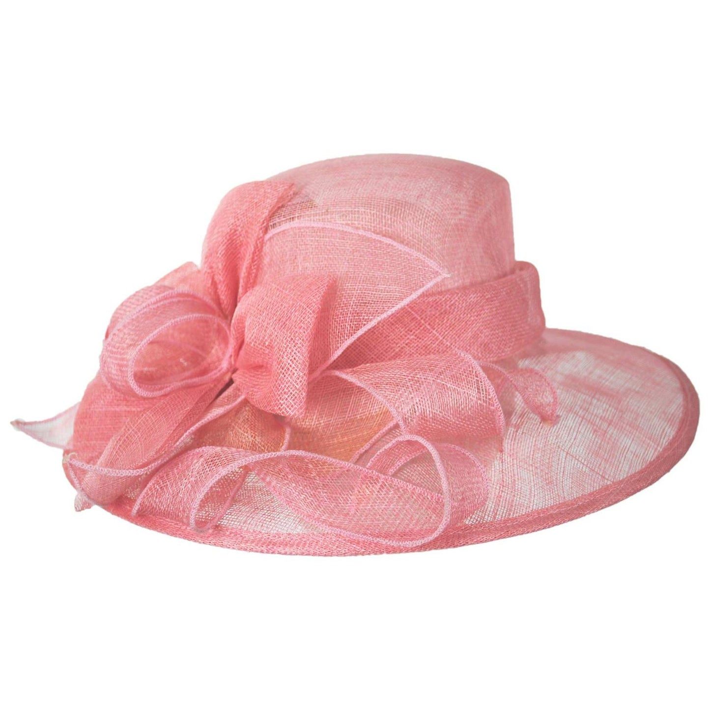 C.C Hats | Bow & Swirls Sinamay Straw Boater Dress Hat | 124268 | front | PINK