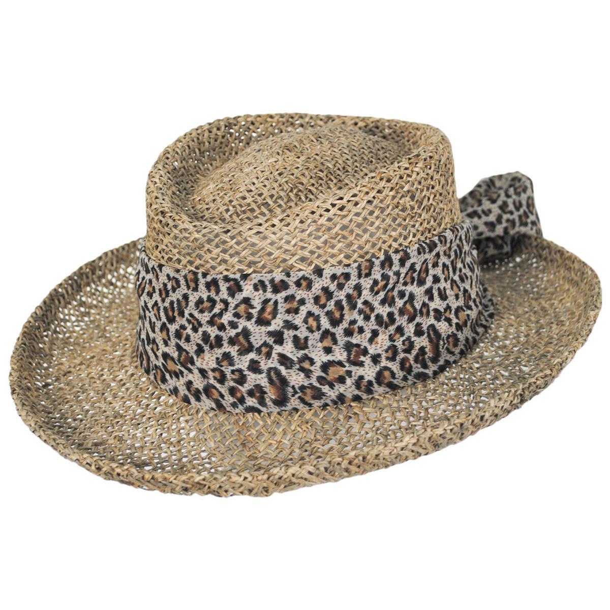 Scala | Twisted Seagrass Gambler Hat with Leopard Scarf