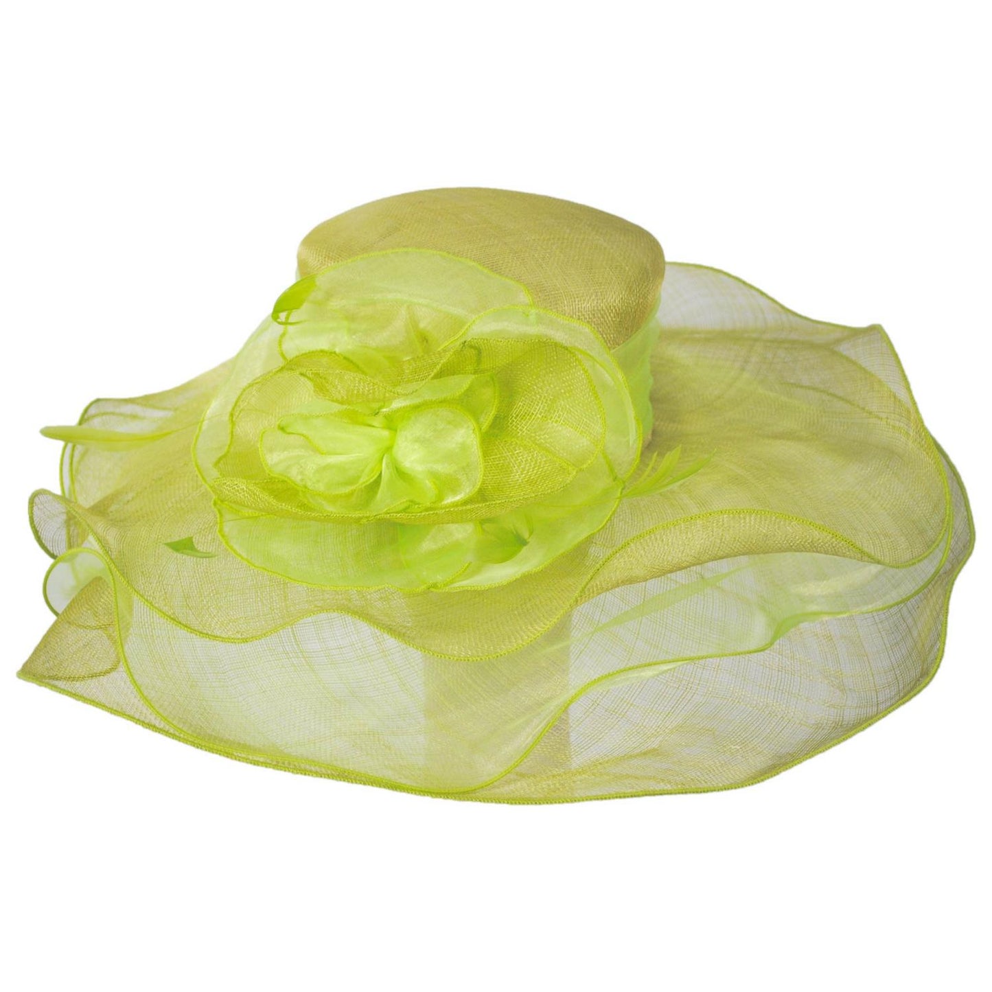 Jeanne Simmons | Organza Flower Triple Layer Sinamay Straw Boater Dress Hat | 120773 | lead | LIME