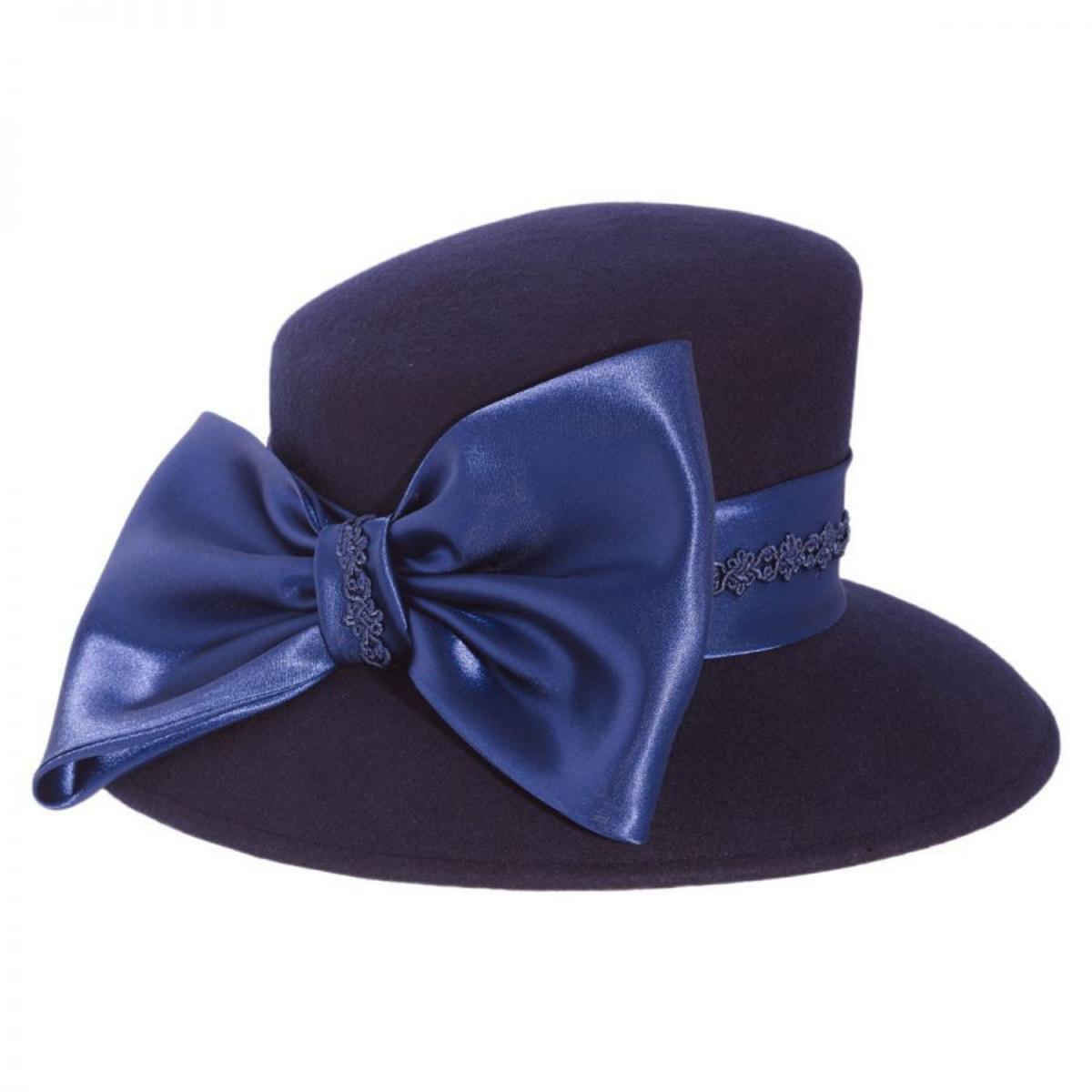 Toucan Collection | Satin Bow Slant Wool Felt Downbrim Hat - Made to Order