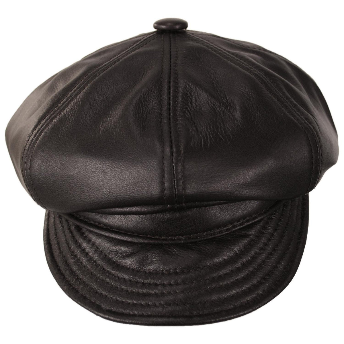 NEW YORK HAT CO | Spitfire Lambskin Leather Newsboy Cap | 161109 | front | BROWN