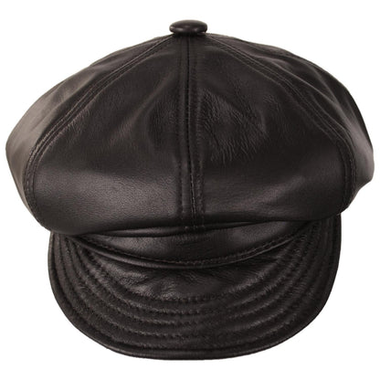 NEW YORK HAT CO | Spitfire Lambskin Leather Newsboy Cap | 161109 | front | BROWN