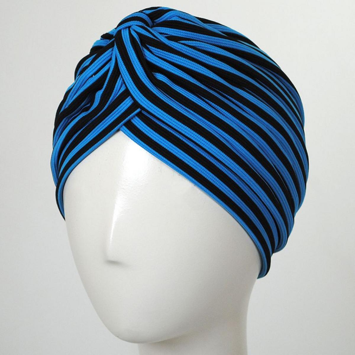 Jeanne Simmons | Striped Soft Poly Turban | 106531 | lead | TURQUOISE