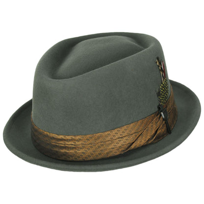 BRIXTON HATS | Stout Wool Felt Diamond Crown Fedora Hat | 135602 | lead | LIGHT MOSS/COFFEE DIAMOND