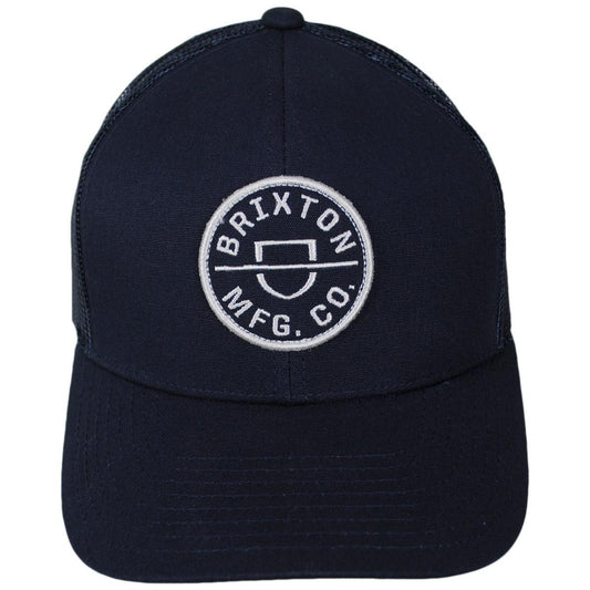 BRIXTON HATS | Crest X Bureo MP Mesh Trucker Snapback Baseball Cap | 201798 | front | WASHED NAVY/NAVY