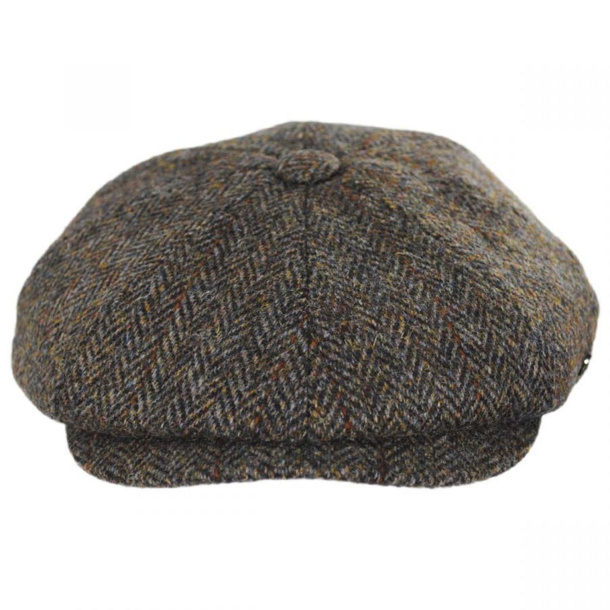 Failsworth | Harris Tweed Overcheck Herringbone Wool Newsboy Cap | 177915 | front | TAUPE